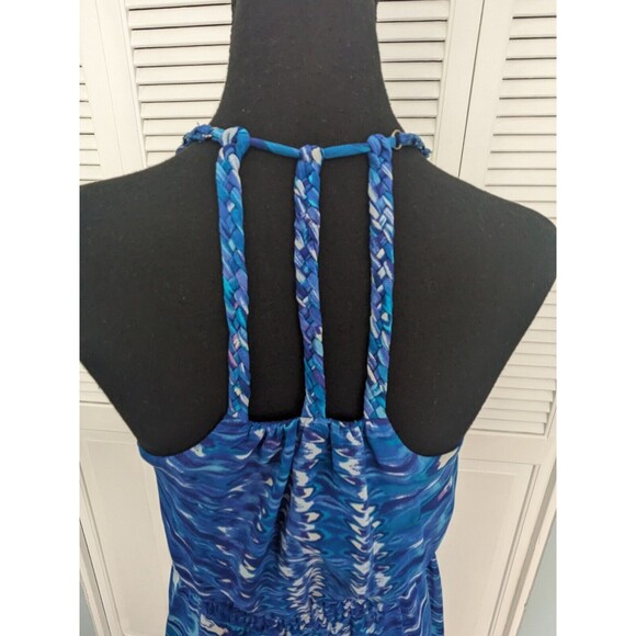 Charlie Jade Dress Womens sz S Sleeveless Maxi Blue Watercolor Faux Wrap Chiffon - Picture 2 of 16